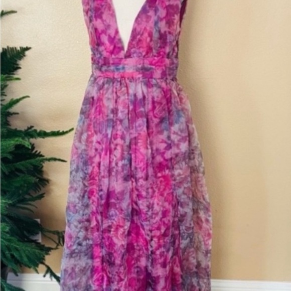 NWT Garden Romance Magenta Floral Print Organza Maxi Dress - Picture 6 of 8